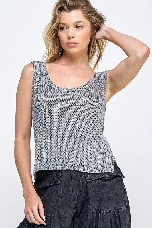 Metallic Silver Knit Tank