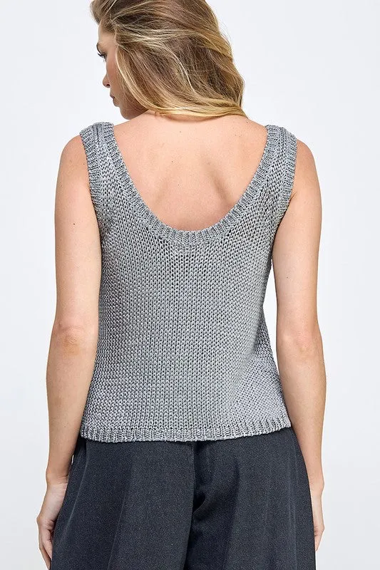 Metallic Silver Knit Tank