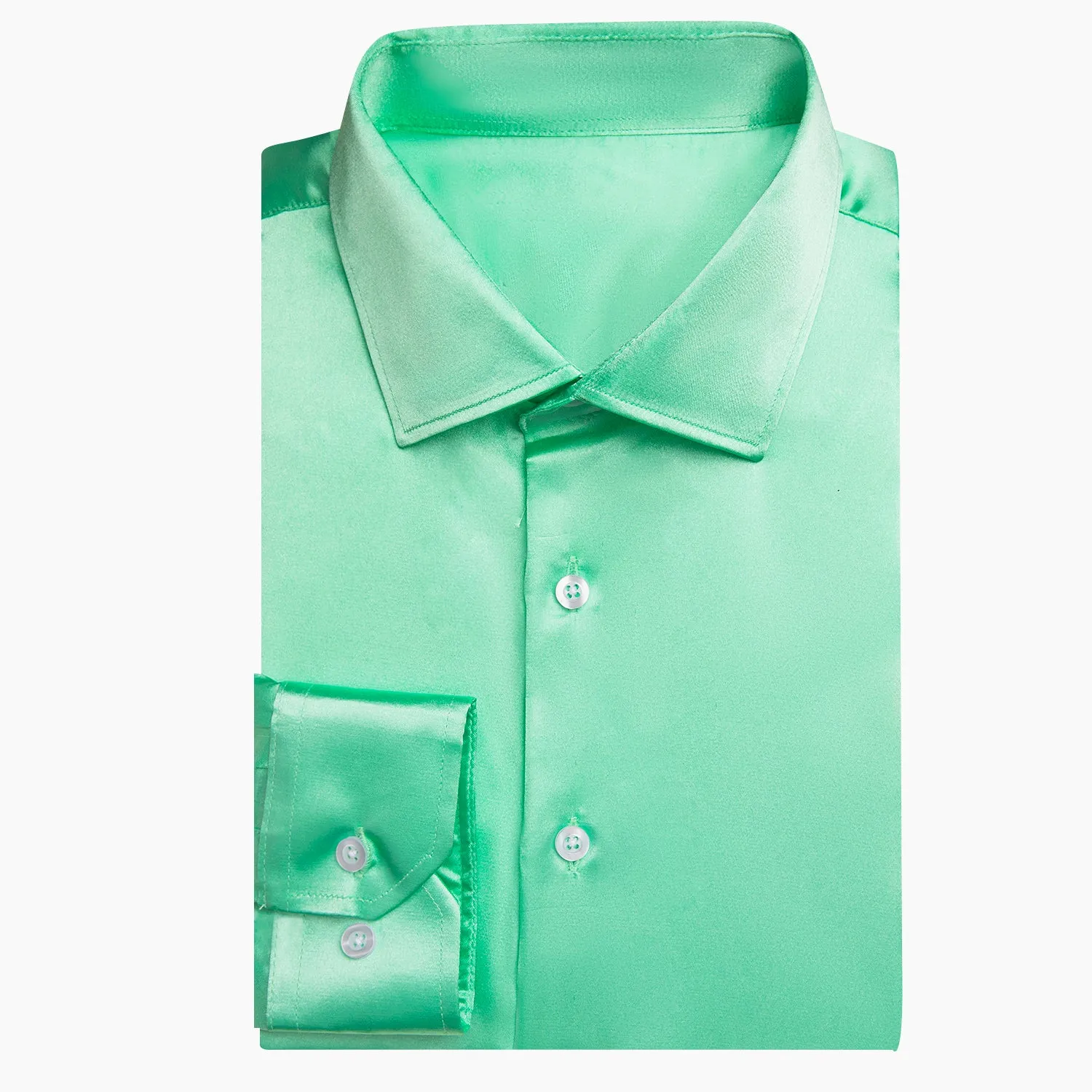 Mint Green Solid Satin Silk Men's Long Sleeve Business Shirt