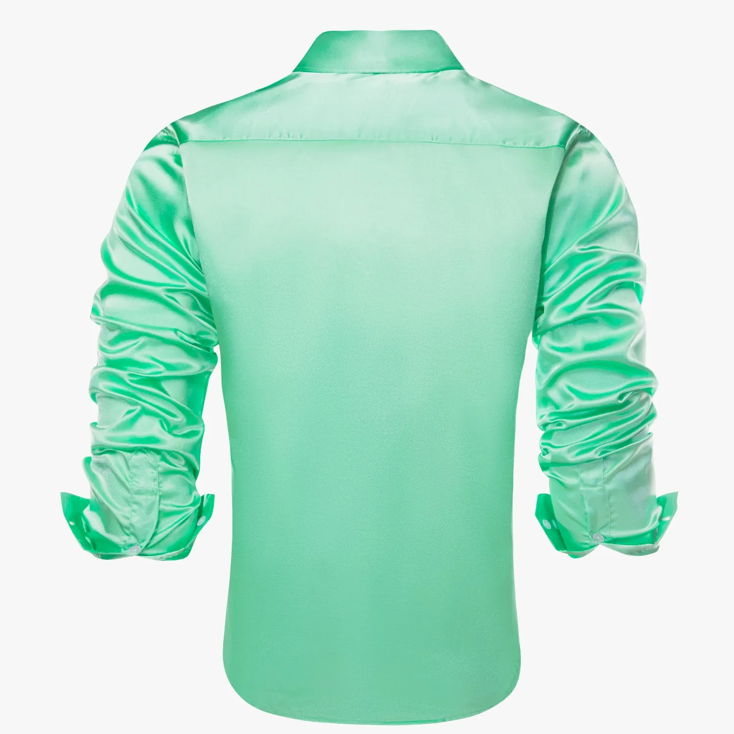 Mint Green Solid Satin Silk Men's Long Sleeve Business Shirt