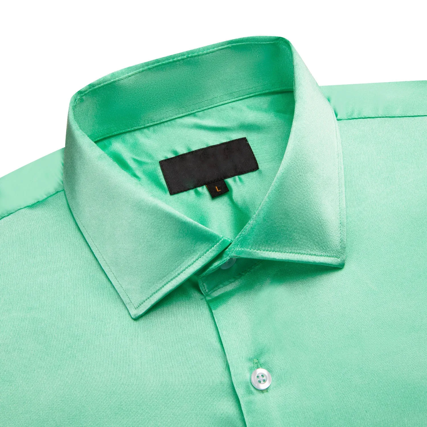 Mint Green Solid Satin Silk Men's Long Sleeve Business Shirt