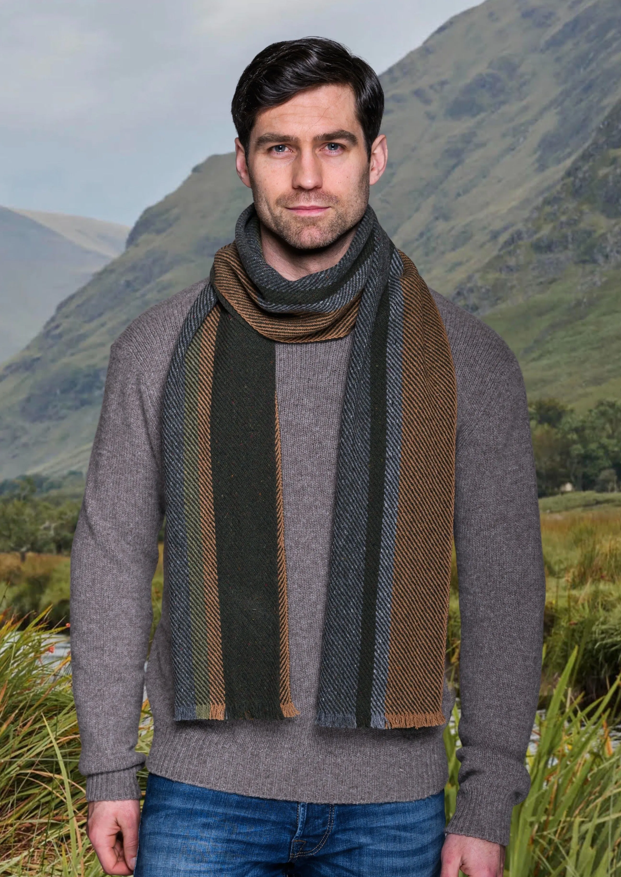 Mucros Donegal Scarf | Stripe Herringbone