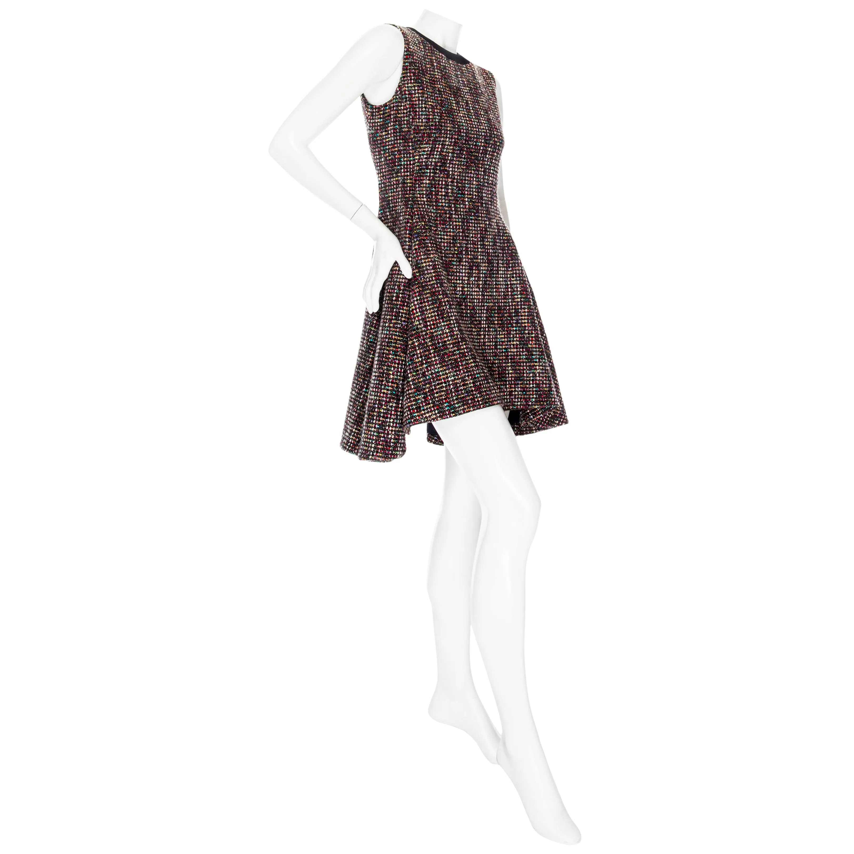 Multicolored Wool-Blend Tweed Fit and Flare Dress