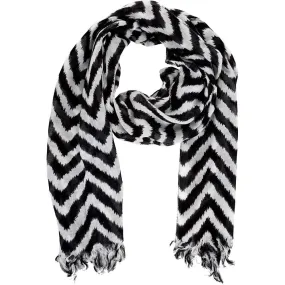 Neck Scarf Black and White Chevron Fringed