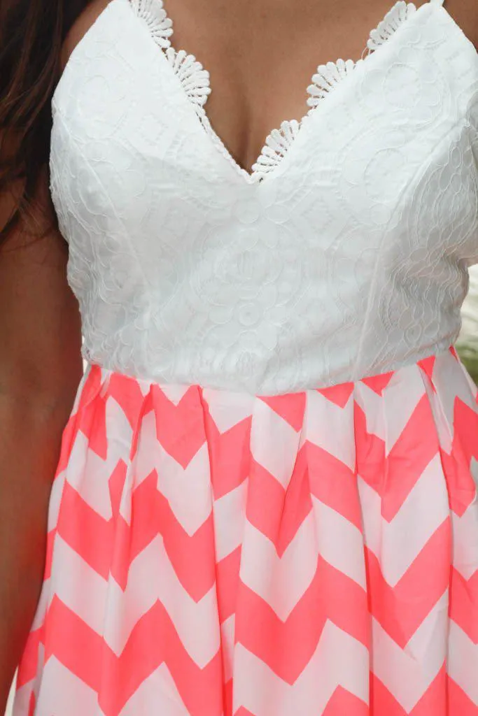 Neon Coral Chevron Romper