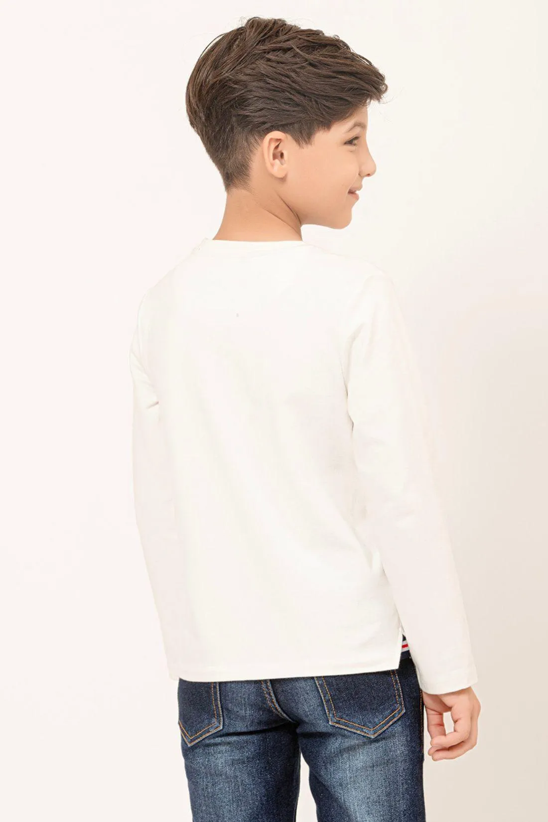 One Friday Kids Boys Off White Knitted Cotton T-shirt