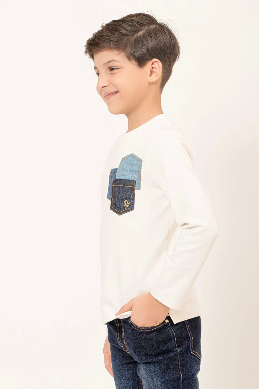 One Friday Kids Boys Off White Knitted Cotton T-shirt