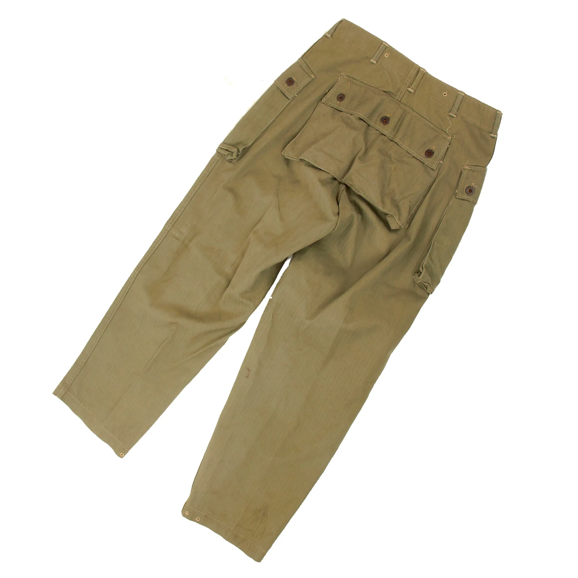 Original U.S. WWII Unissued USMC HBT Herringbone Twill P44 Combat Field Utility Uniform Set With “Monkey Trousers”