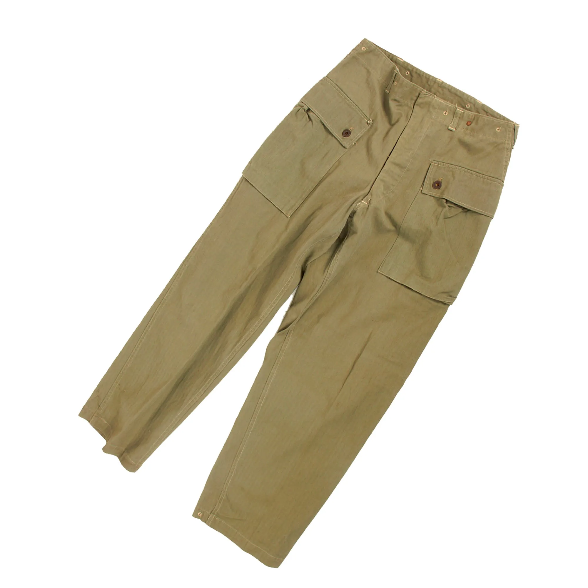 Original U.S. WWII Unissued USMC HBT Herringbone Twill P44 Combat Field Utility Uniform Set With “Monkey Trousers”