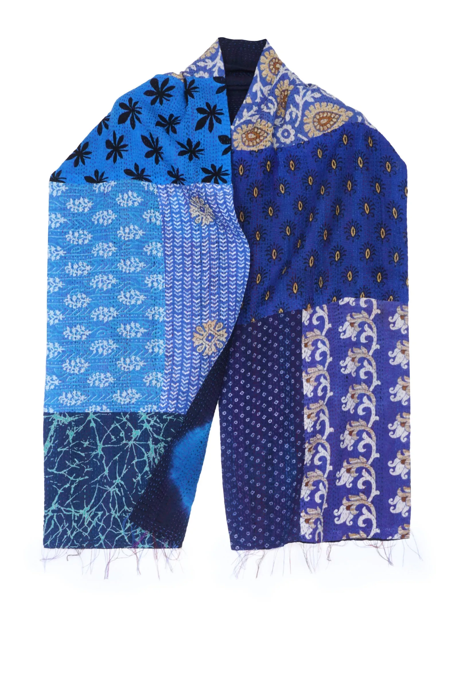 PATCH & CIRCLE PRINT KANTHA SCARF SHORT - pc2805-blu -