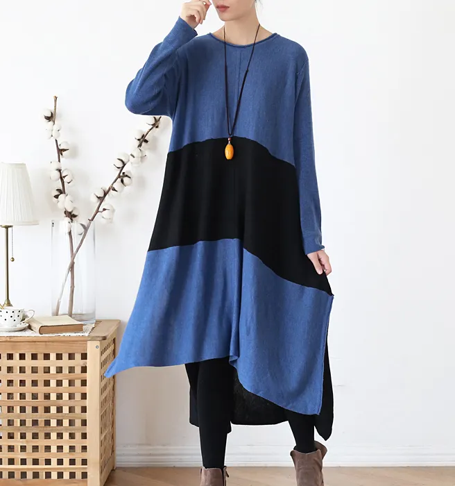 Patchwork Irregular Knit Long Sleeve Women Dresses Casual Women Dresses SSM97215