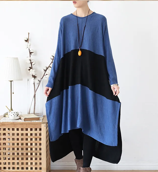 Patchwork Irregular Knit Long Sleeve Women Dresses Casual Women Dresses SSM97215