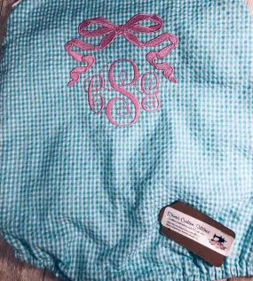 Personalized Monogram Pink Bow Baby Girls Toddler Summer Sun Bubble Romper