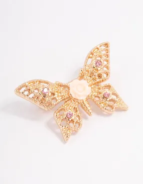 Pink Butterfly Rose Brooch