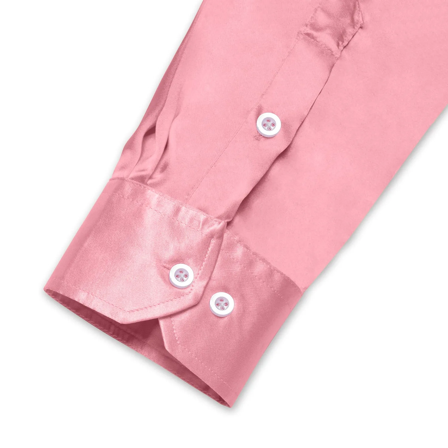 Pink Solid Satin Silk Men's Long Sleeve Business Shirt