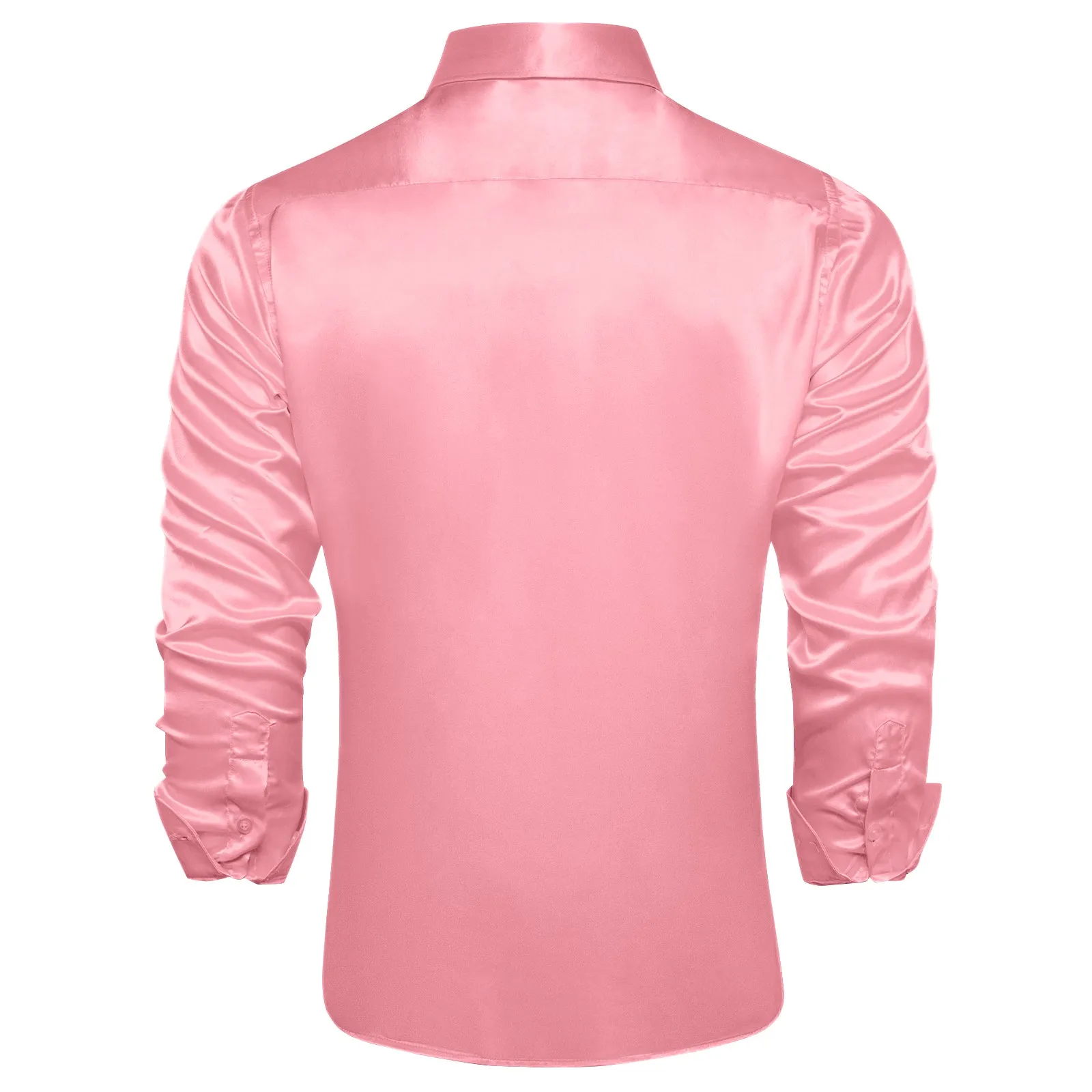 Pink Solid Satin Silk Men's Long Sleeve Business Shirt