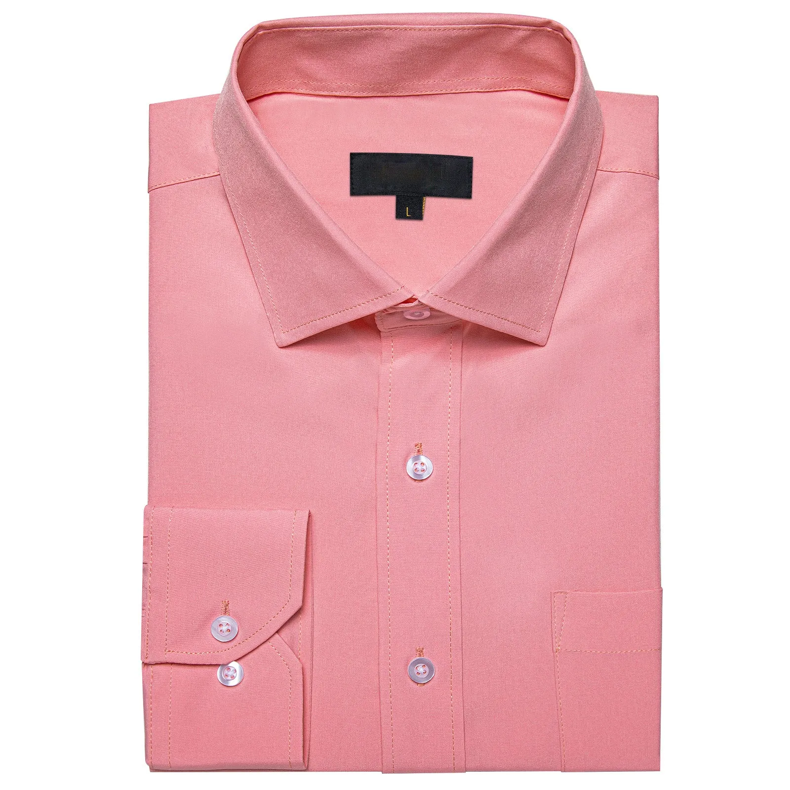 Pink Solid Silk Men's Long Sleeve Business Shirt