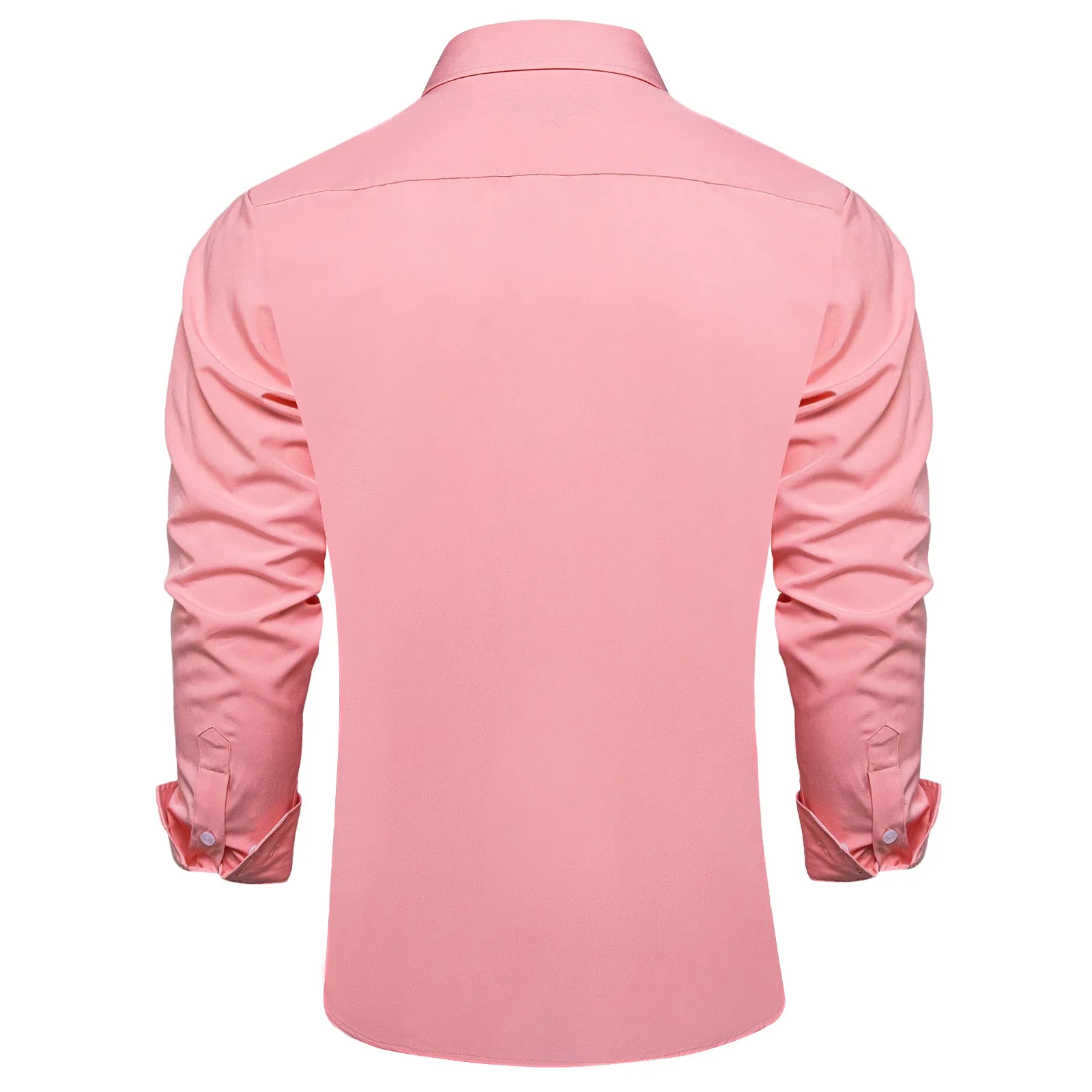 Pink Solid Silk Men's Long Sleeve Business Shirt