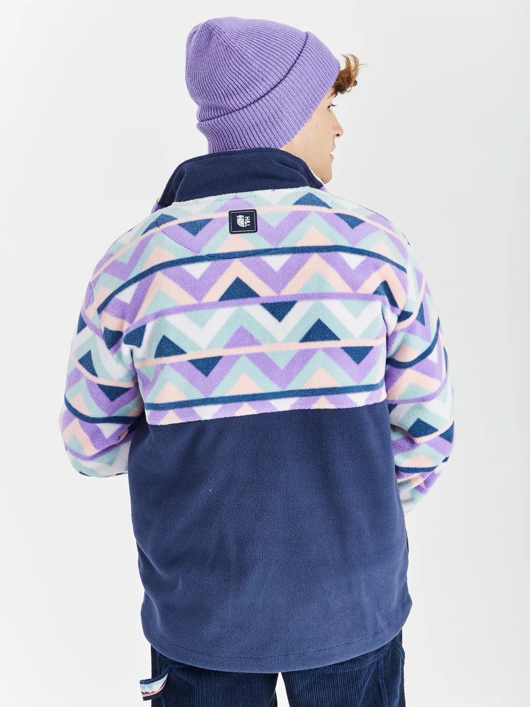 Polar Retro Pattern Popper Neck Fleece Aztec & Navy