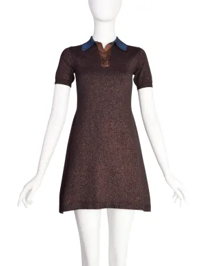 Prada Vintage Blue and Brown Sparkly Polo Mini Dress