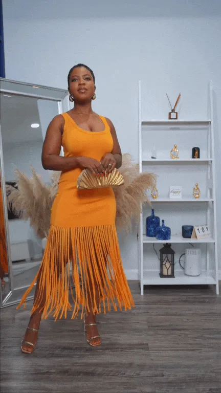 Pre Order:  Orange Tassel Knit Dress - @temithesage