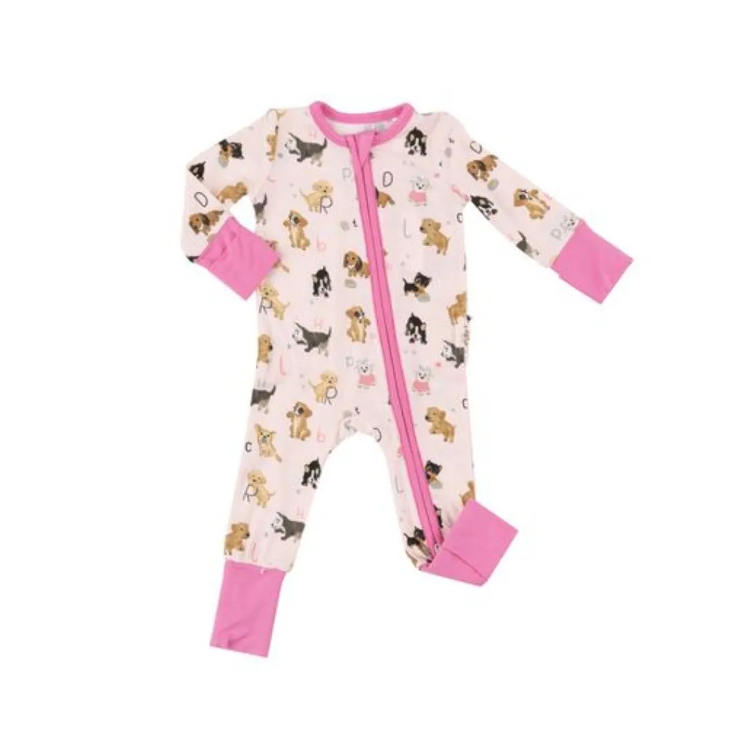 Puppy Alphabet Pink 2 Way Bamboo Zipper Romper