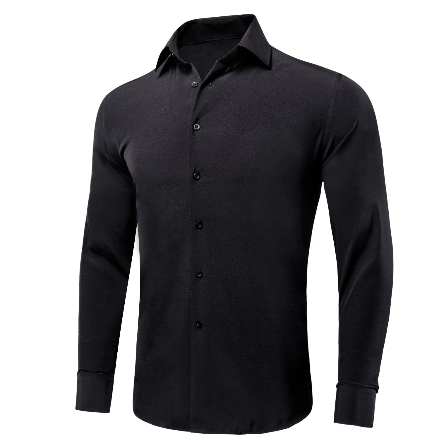 Pure Black Stretch Men's Long Sleeve Shirt