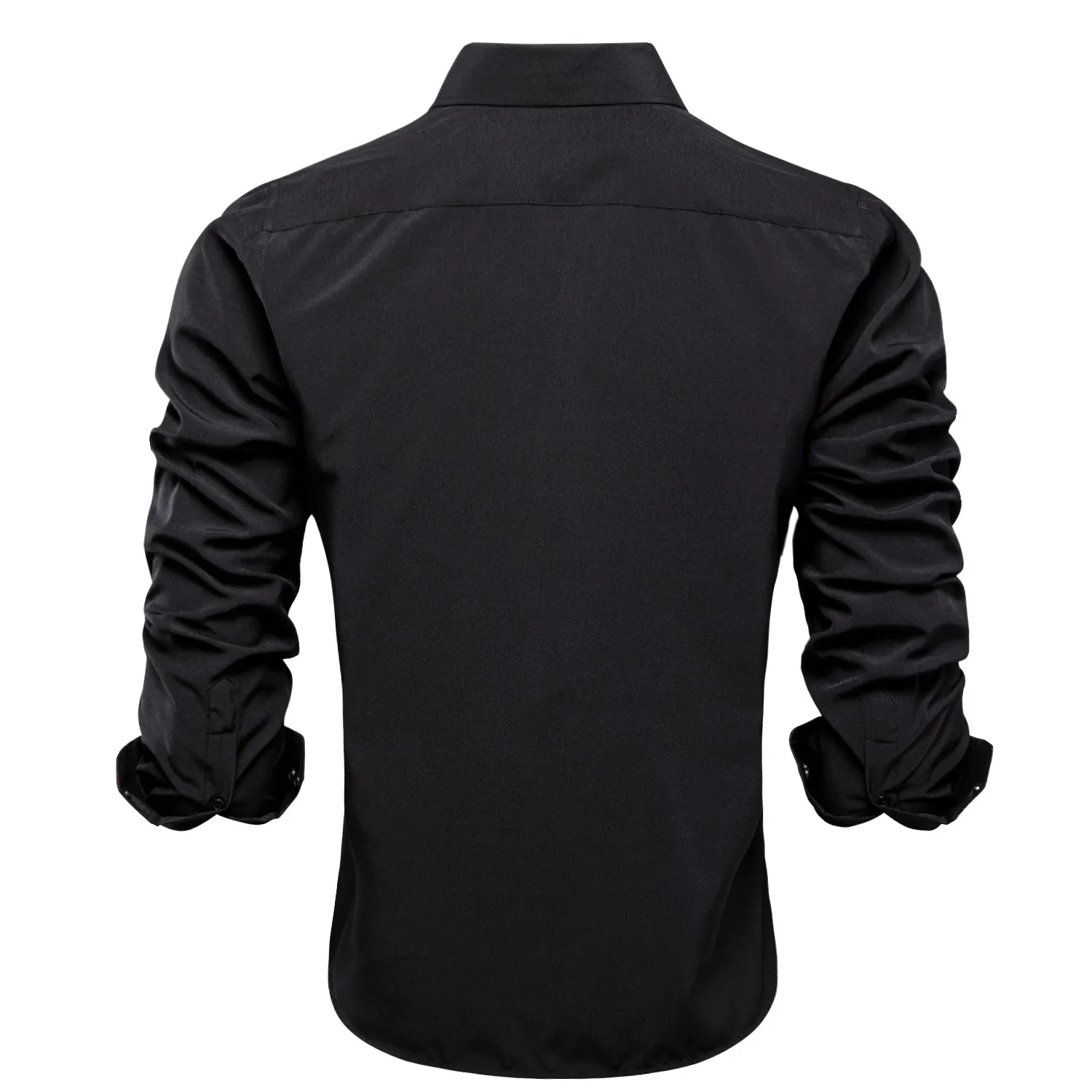 Pure Black Stretch Men's Long Sleeve Shirt