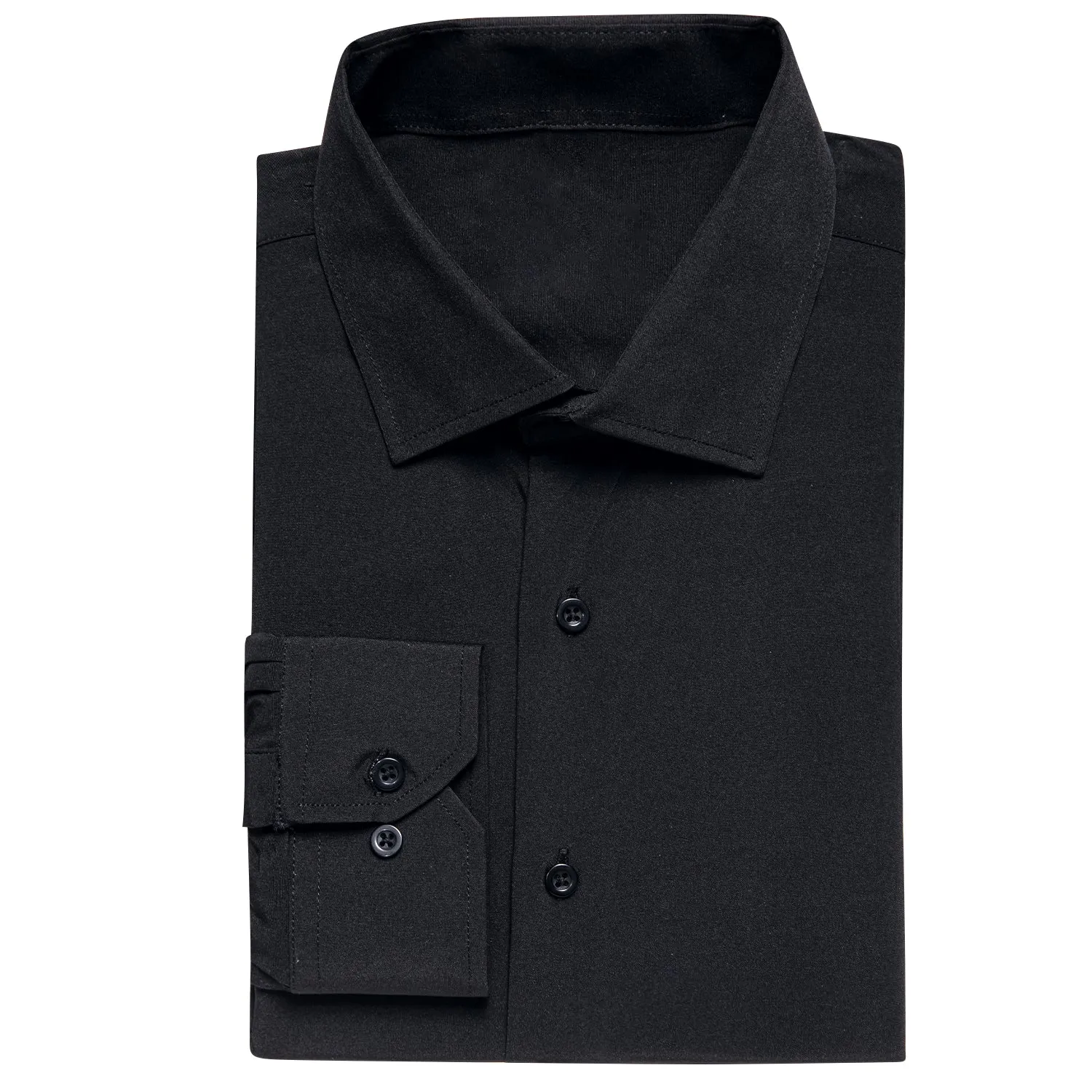 Pure Black Stretch Men's Long Sleeve Shirt