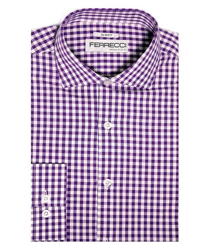 Purple Gingham Check Dress Shirt - Slim Fit