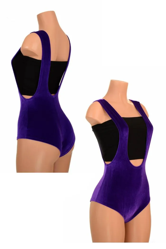 Purple Velvet Suspender Romper