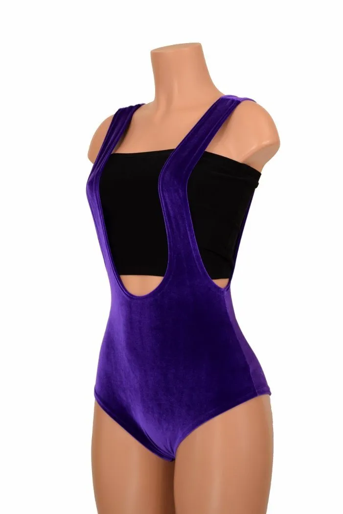 Purple Velvet Suspender Romper