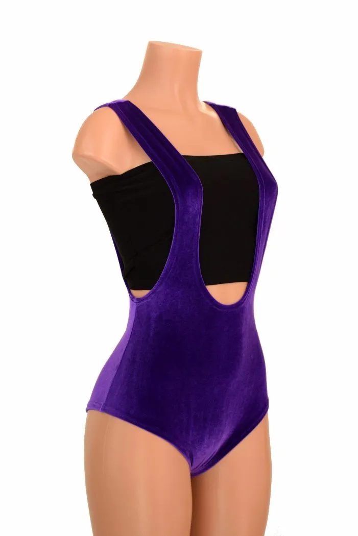 Purple Velvet Suspender Romper