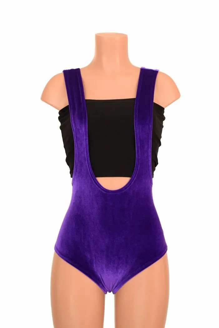 Purple Velvet Suspender Romper