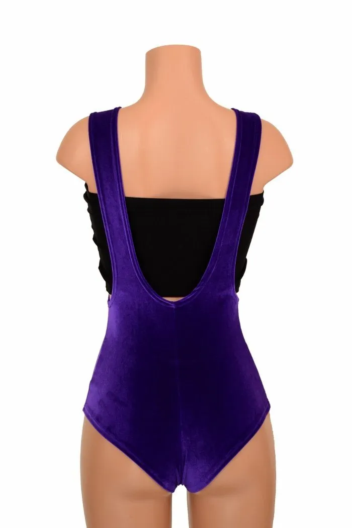 Purple Velvet Suspender Romper