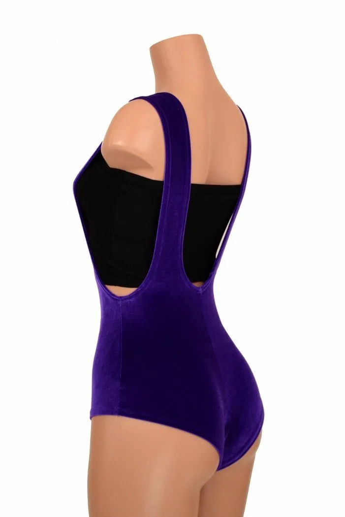 Purple Velvet Suspender Romper