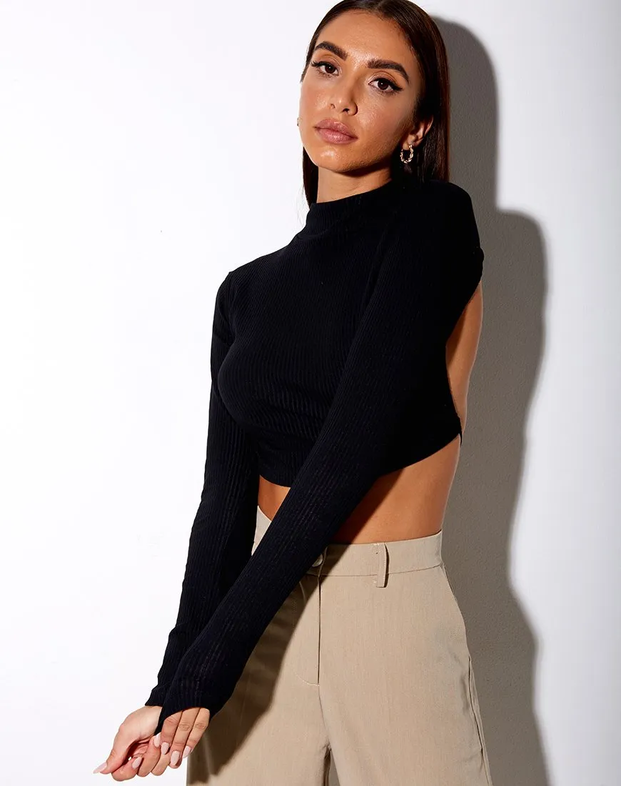 Quelia Crop Top in Rib Black