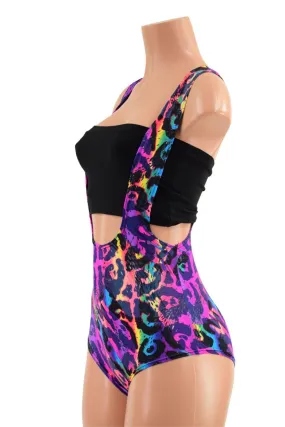 Rainbow Leopard Suspender Romper