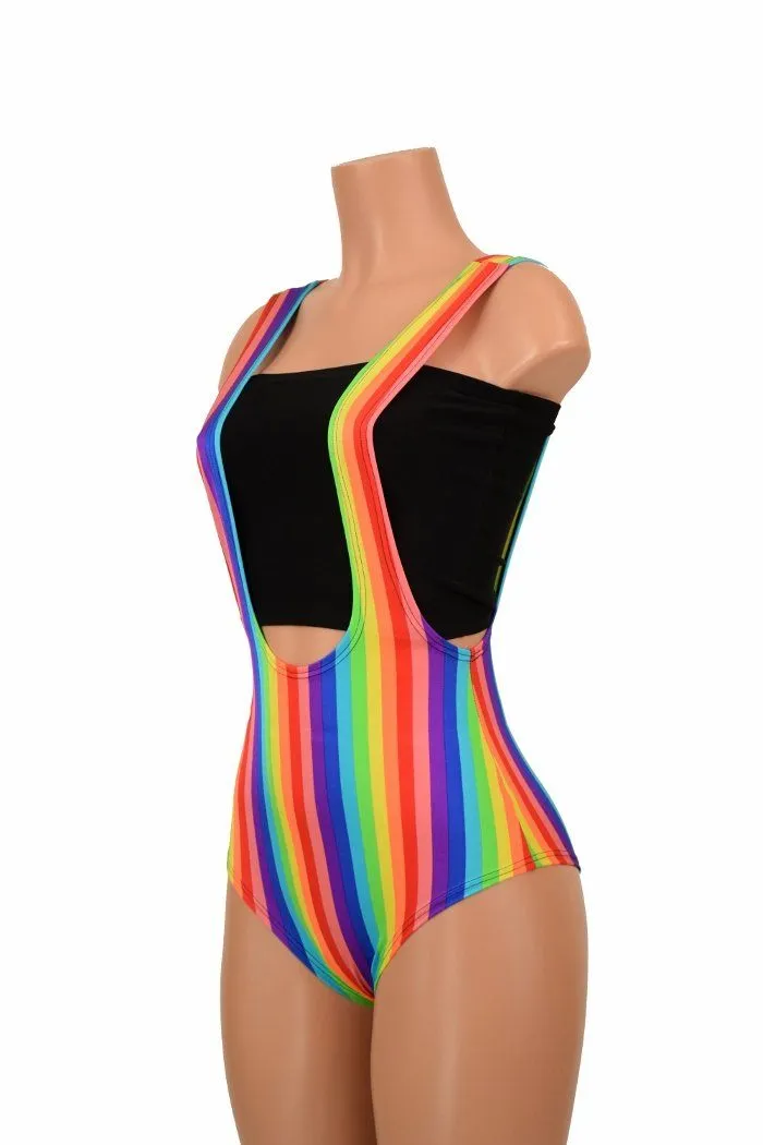 Rainbow Stripe Suspender Romper