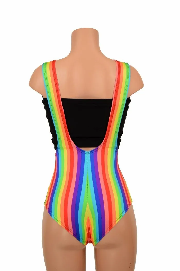 Rainbow Stripe Suspender Romper