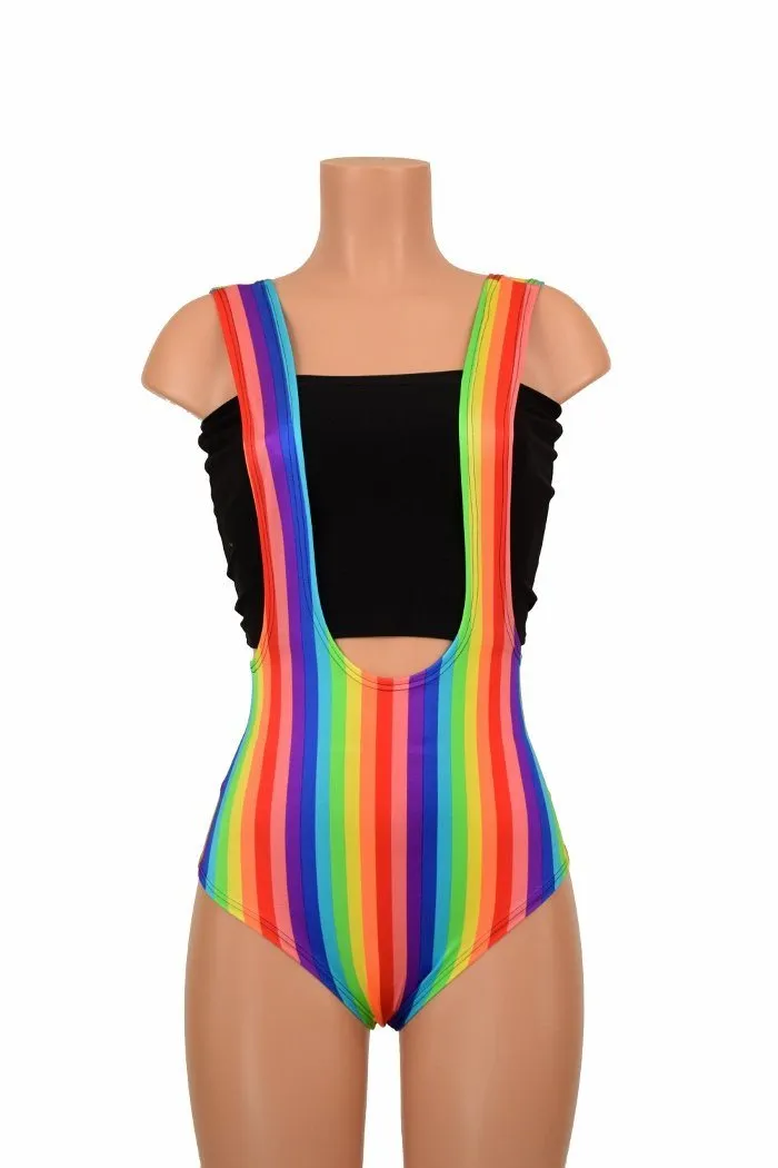 Rainbow Stripe Suspender Romper