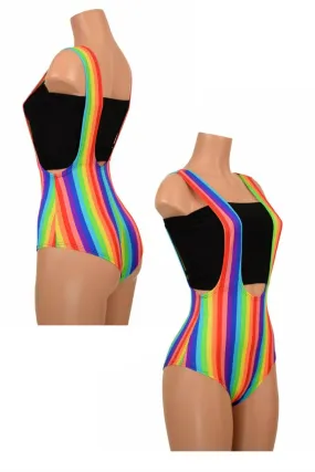 Rainbow Stripe Suspender Romper