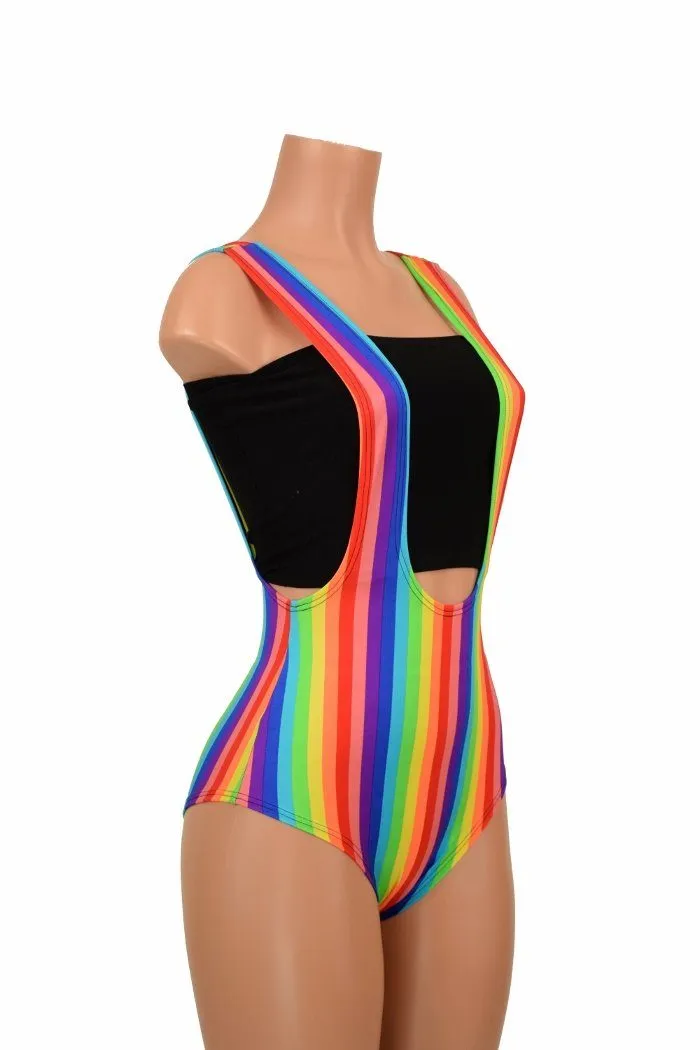 Rainbow Stripe Suspender Romper