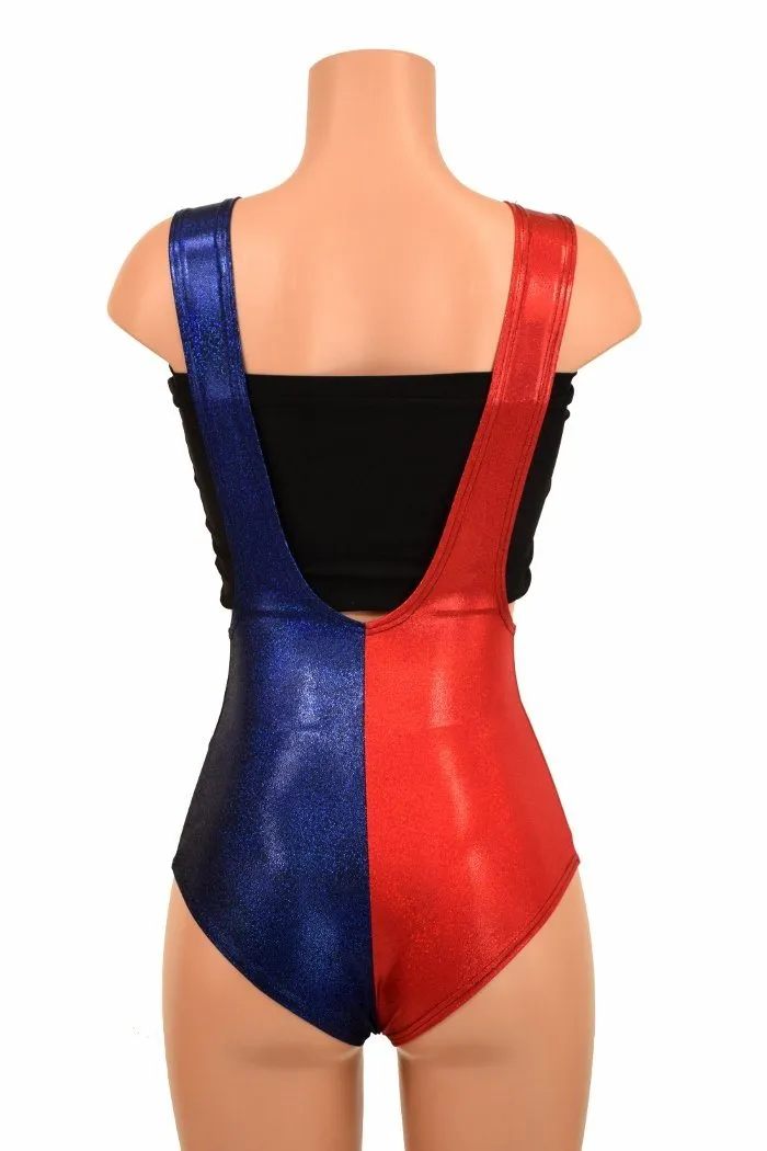 Ready to Ship Split Red & Blue Suspender Romper Large