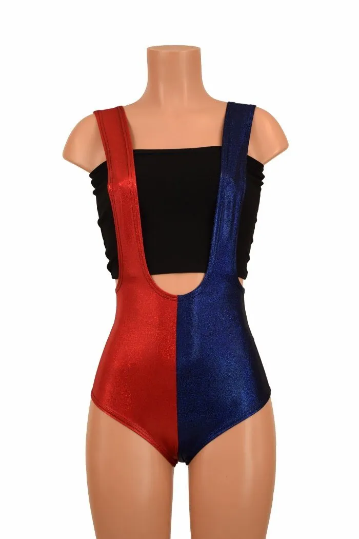 Ready to Ship Split Red & Blue Suspender Romper Large