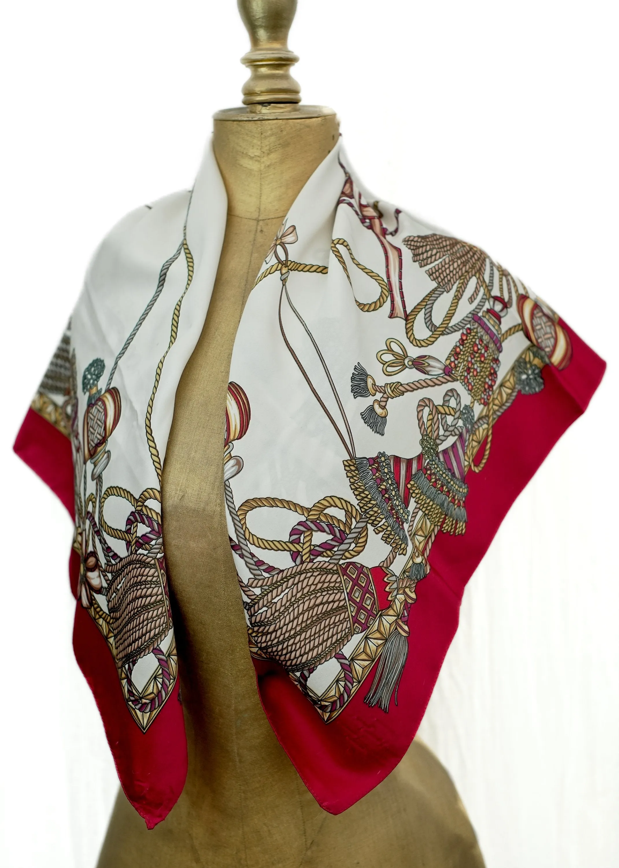 Red and White Baroque Swags Scarf Shawl