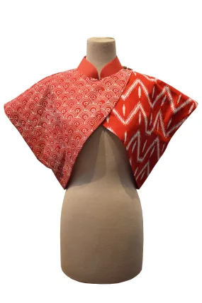 RED SWIRL MOTIVE AND RED DIAMOND BATIK WITH REVERSIBLE RED COTTON - REVERSIBLE BOLERO JACKET - MULTI