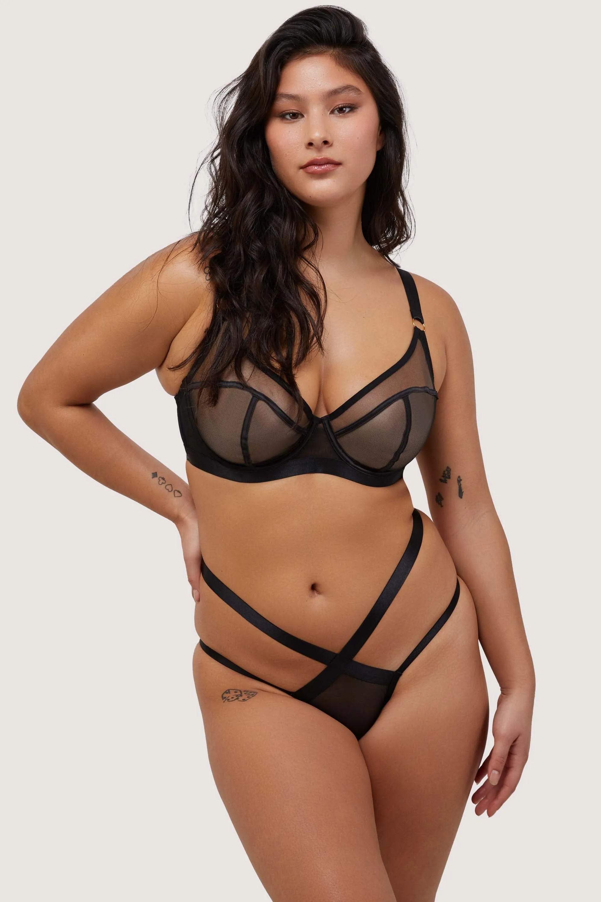 Regent Black Mesh Harness Balcony Bra