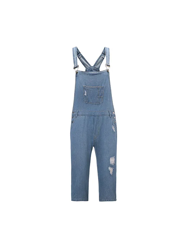 Retro Denim Ripped Rompers