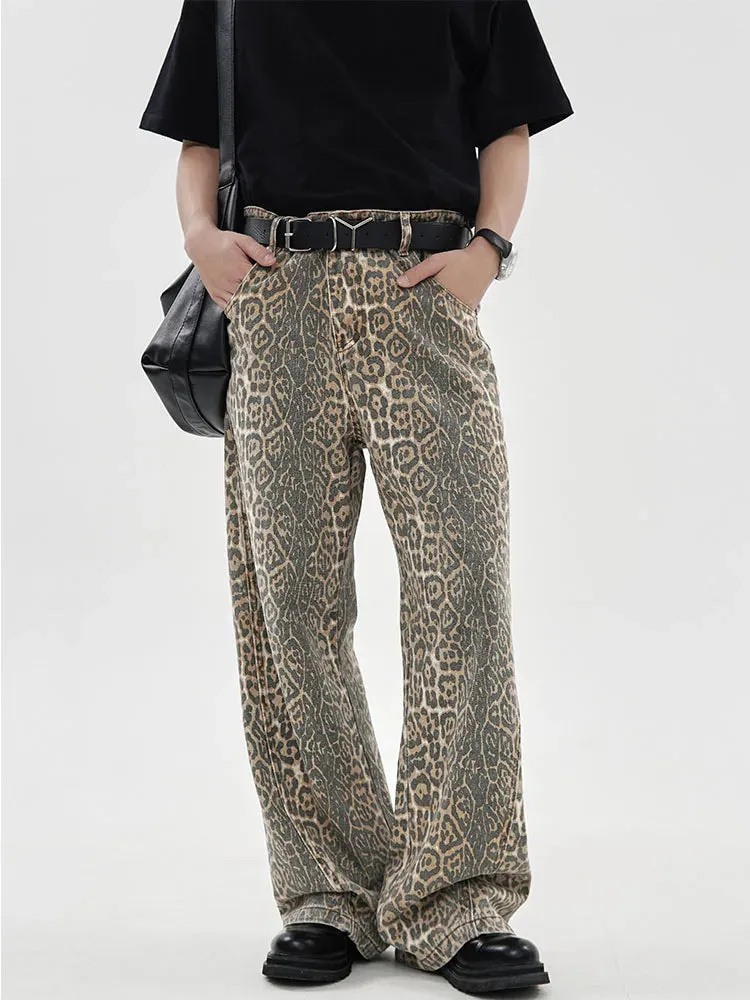 Retro Leopard Print High-Waist Loose Jeans